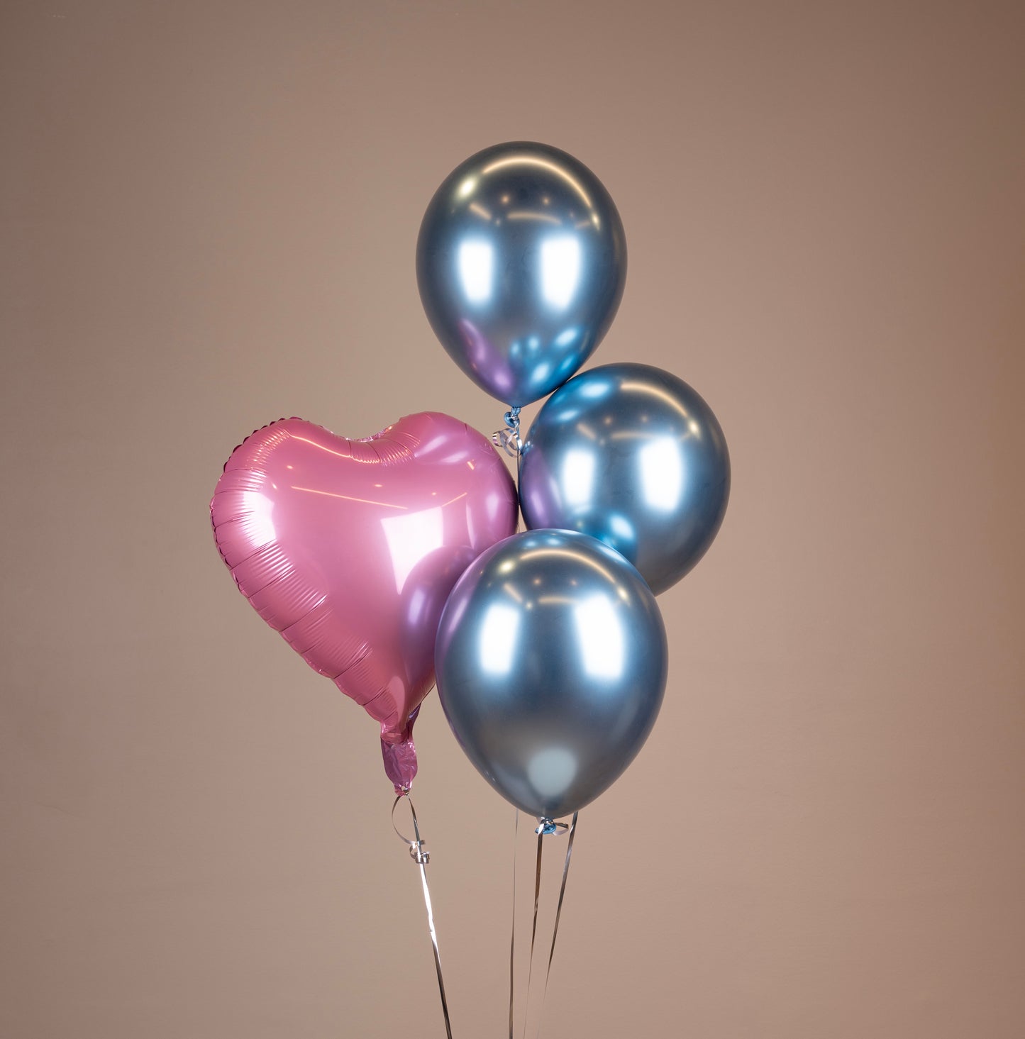 Rose Pink Heart & Metallic Blue Balloons Set