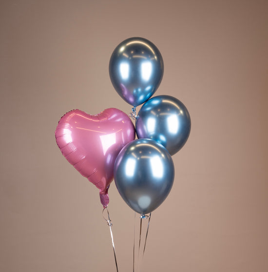 Rose Pink Heart & Metallic Blue Balloons Set
