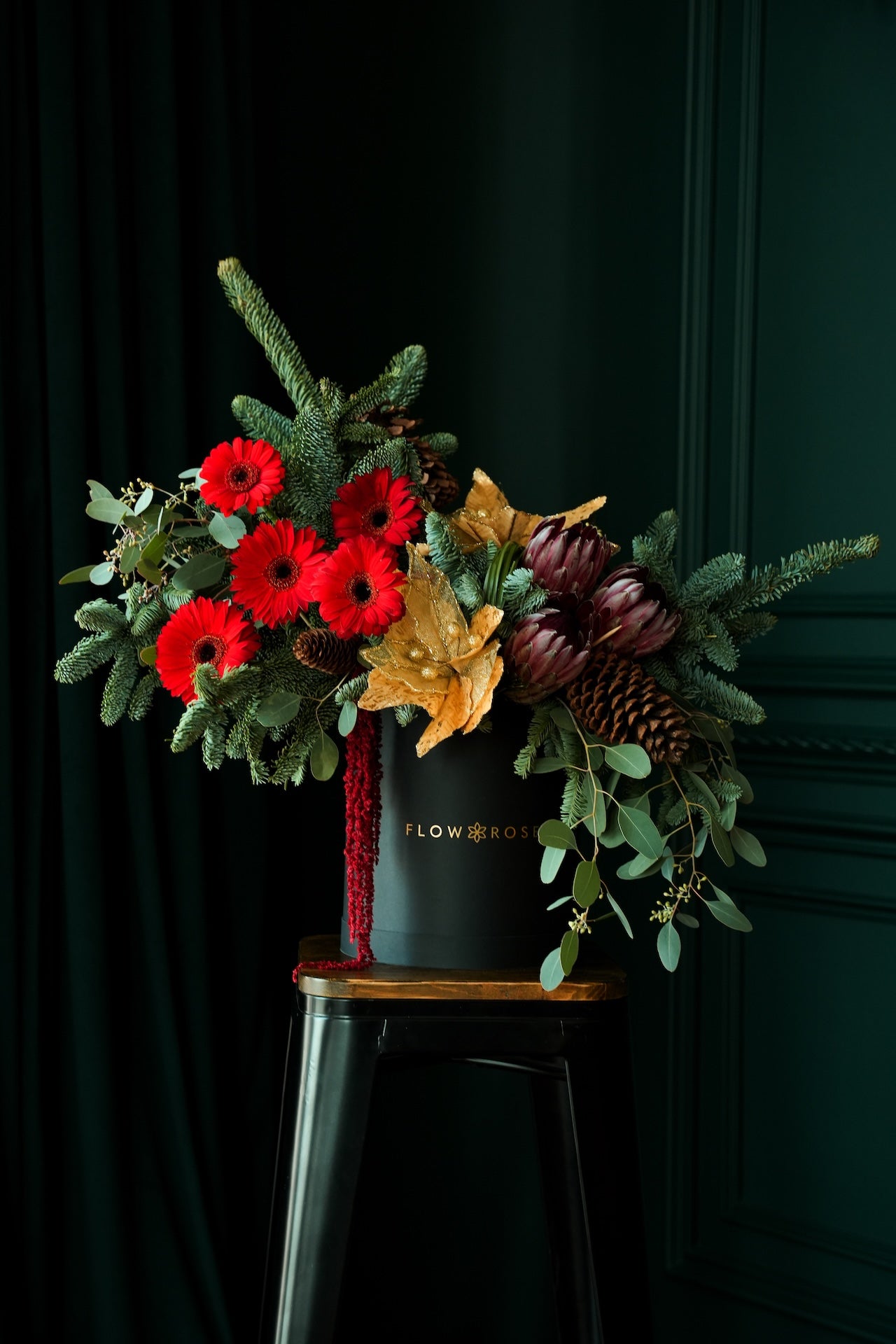 Christmas Red Protea and Gerbera Box